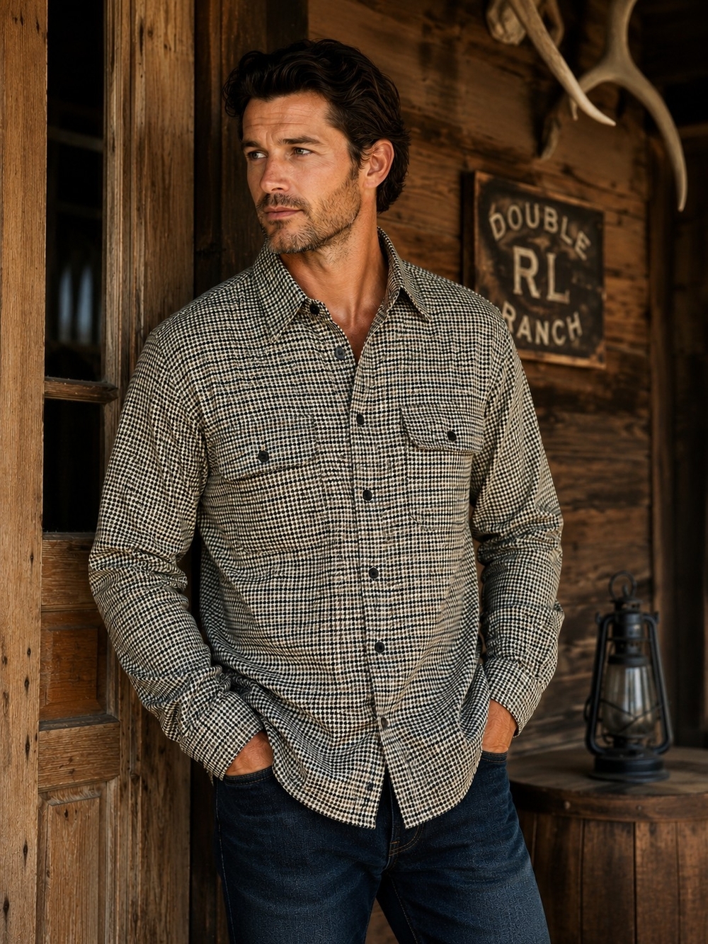 Polo Ralph Lauren Whitfield Houndstooth Wool Blend Shirt M